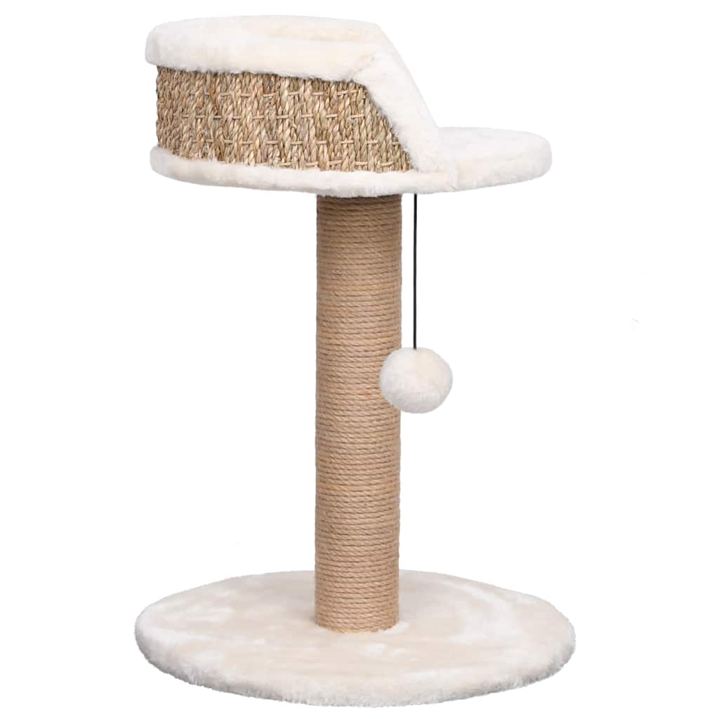 Pawly Cat Tree — Seagrass Scratching Post with Plush Perch (49 cm)