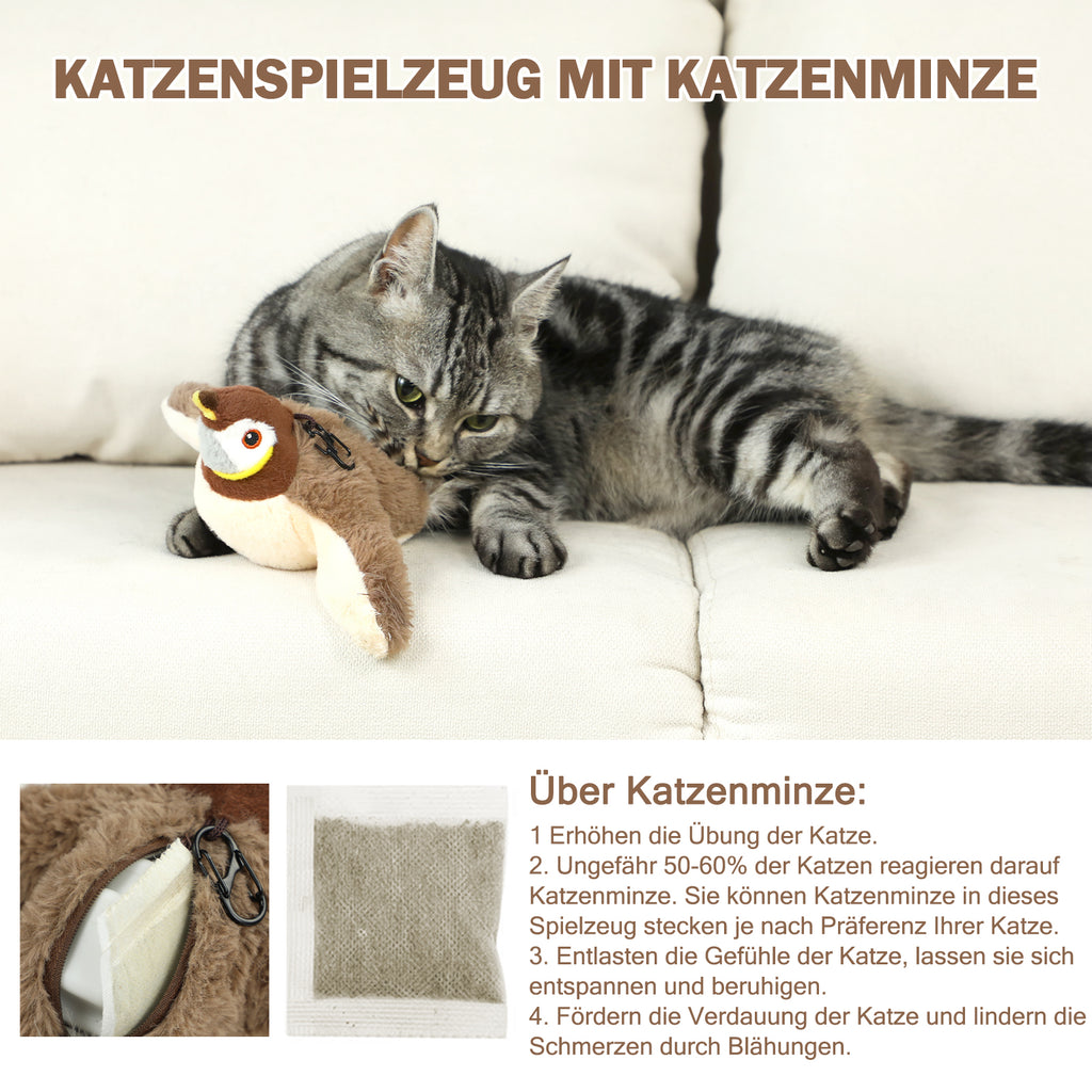 Pawly Interactive Bird Toy — Touch-Activated Electric Cat Toy with Catnip
