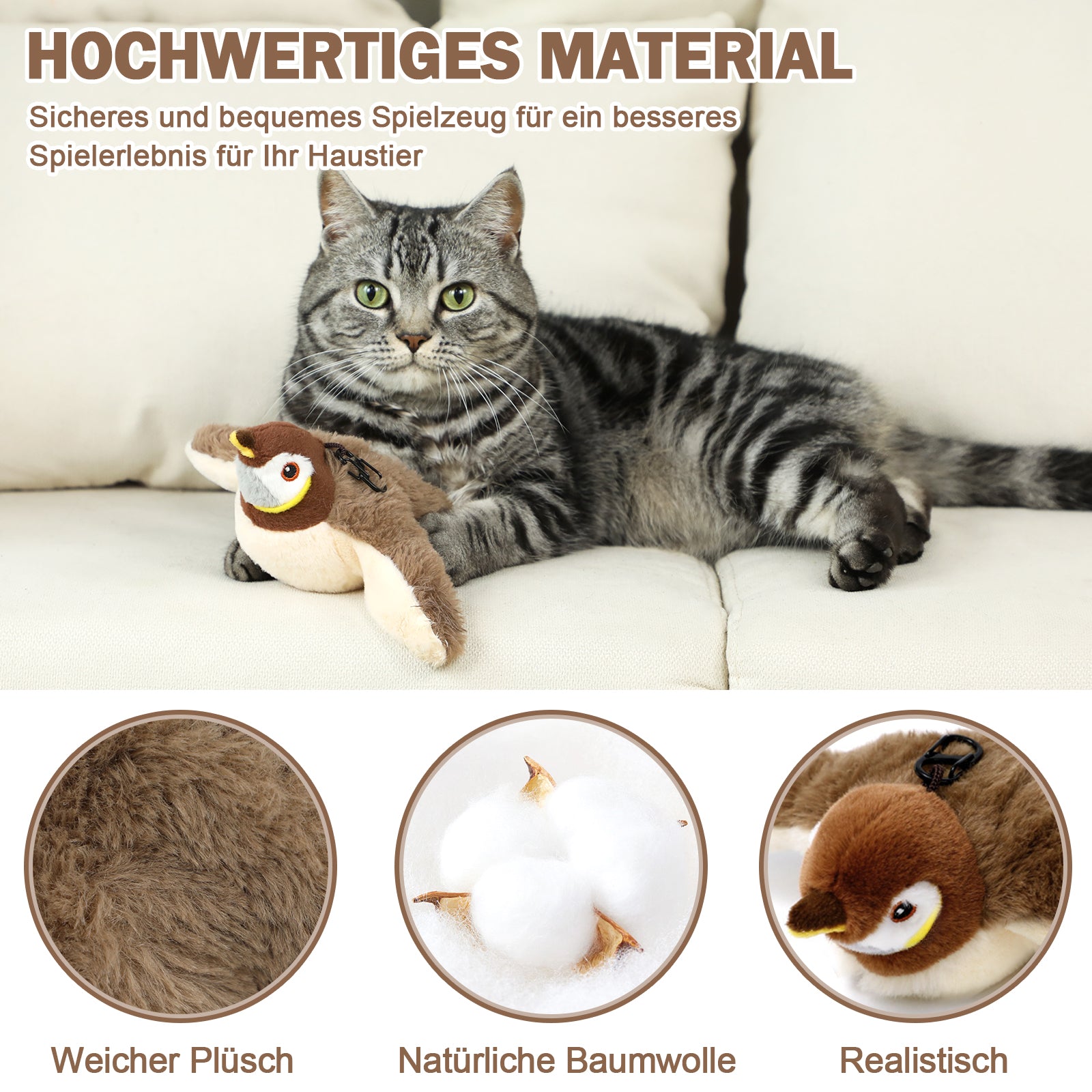 Pawly Interactive Bird Toy — Touch-Activated Electric Cat Toy with Catnip