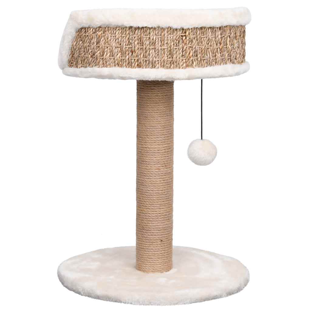 Pawly Cat Tree — Seagrass Scratching Post with Plush Perch (49 cm)