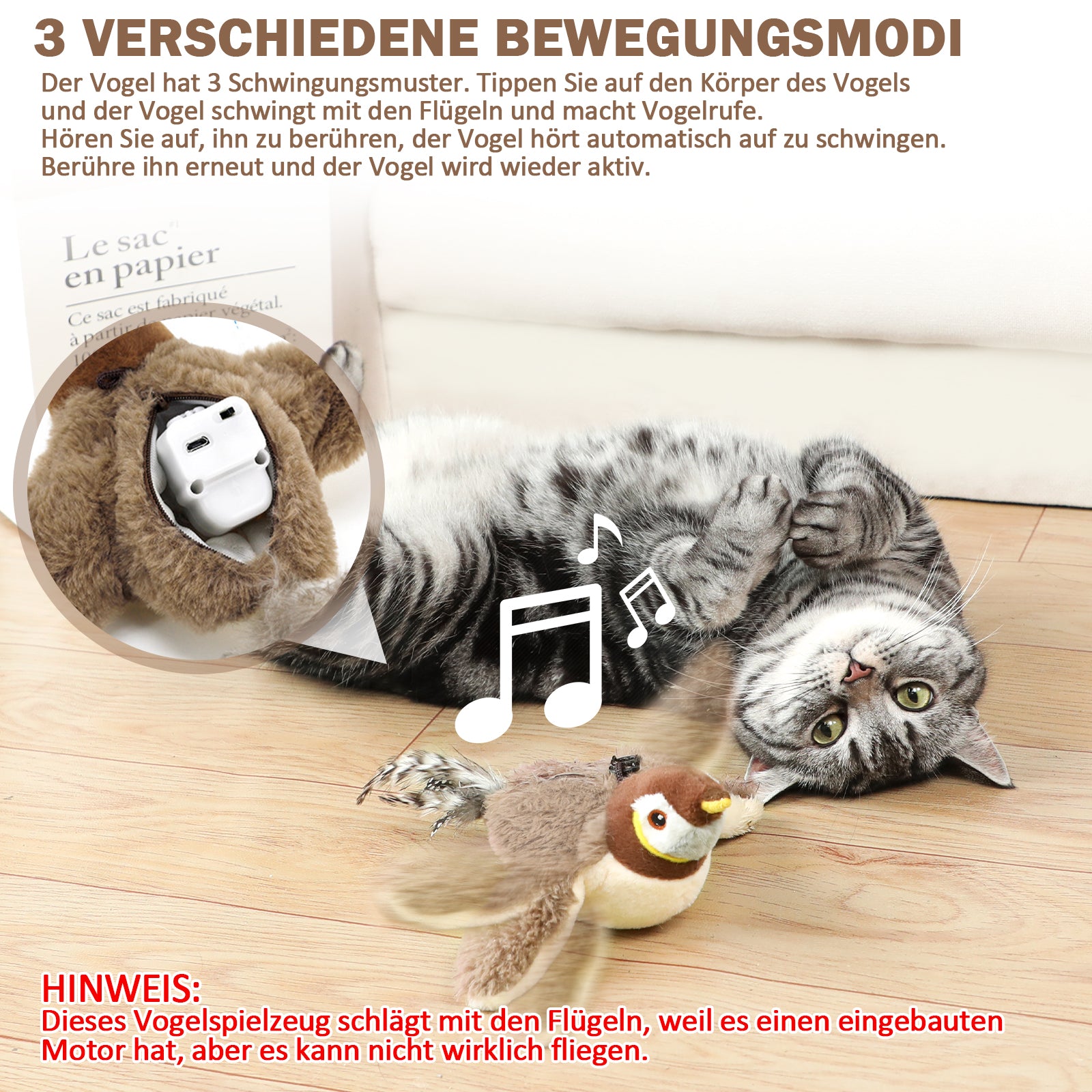 Pawly Interactive Bird Toy — Touch-Activated Electric Cat Toy with Catnip