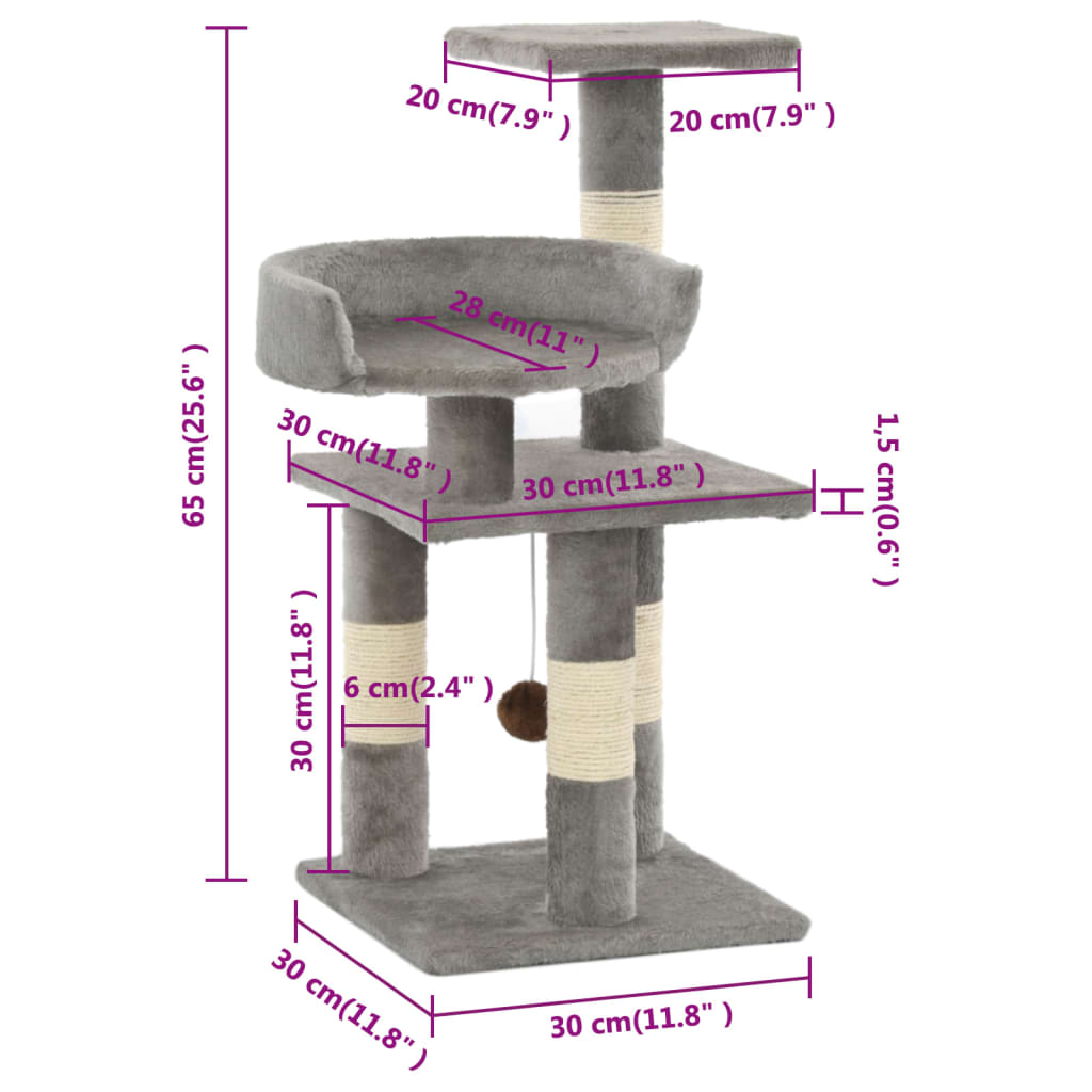 Pawly Cat Tree — Sisal Scratching Post with Platforms (65 cm)