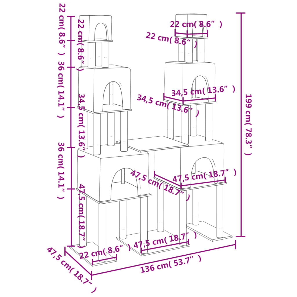 Pawly Large Cat Tree — 199 cm Sisal Scratching Tower with Dens & Platforms